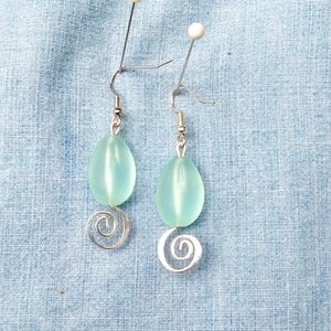 Seafoam green, silver wire dangle earrings